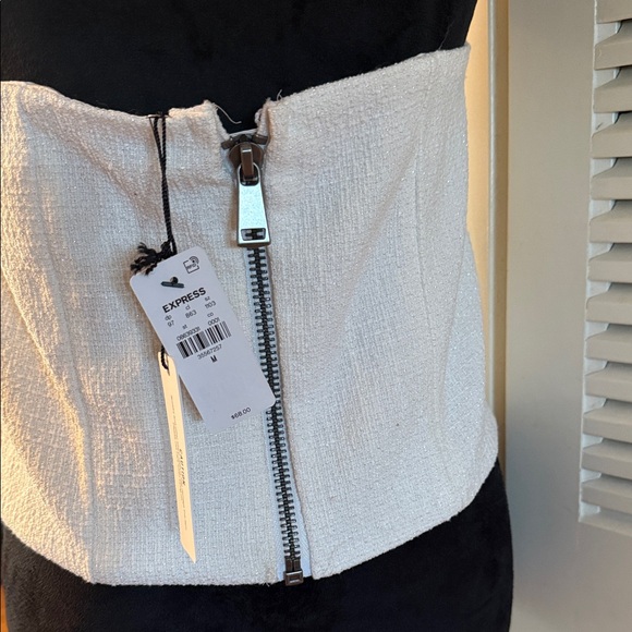 Express White Textured Zip-Up Top - Picture 3 of 5